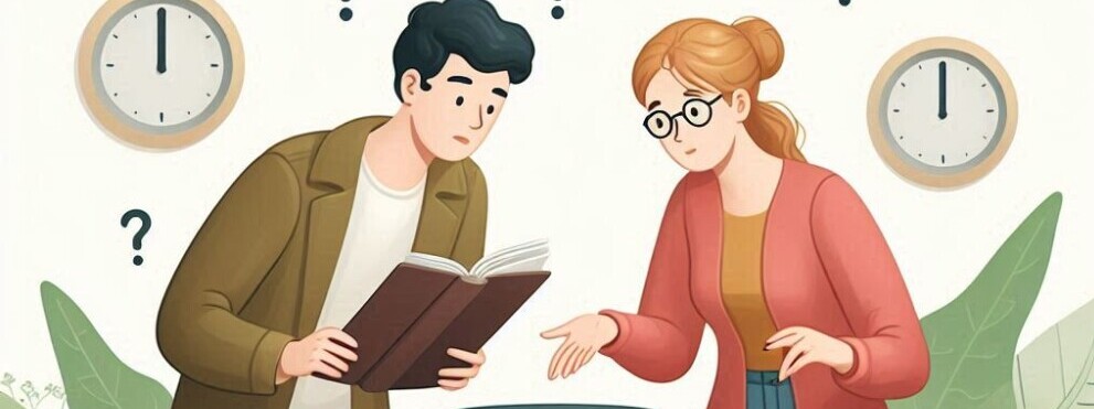 Image of man and woman with question marks around them