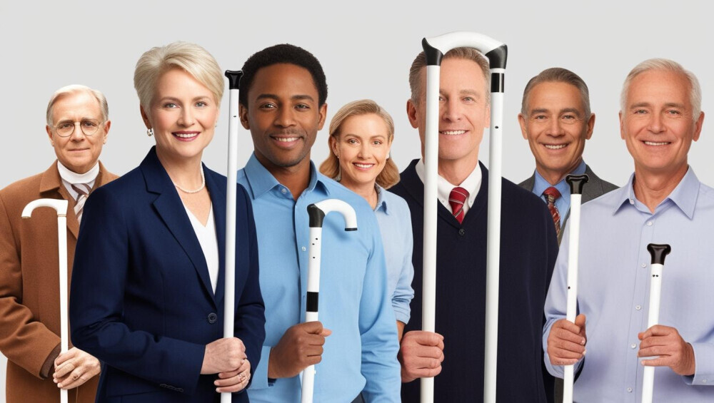 Four people with white canes