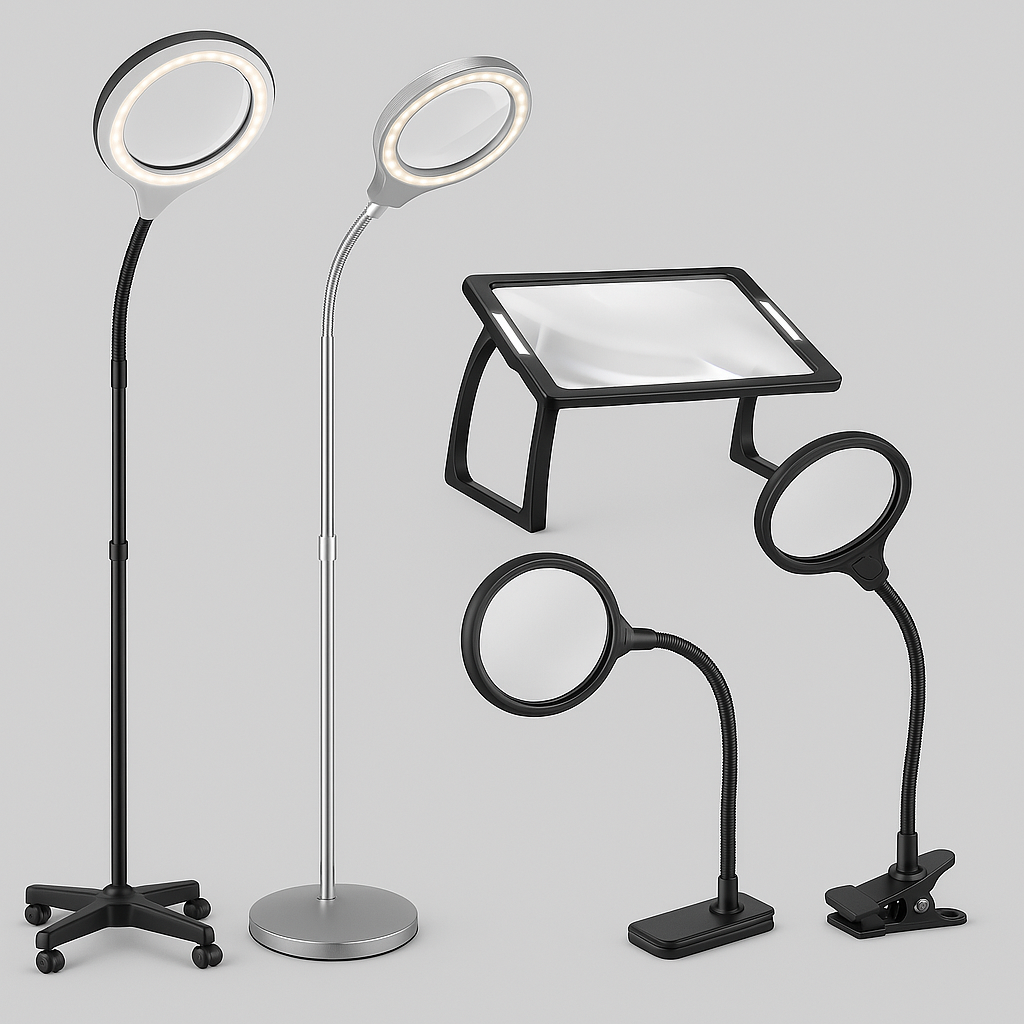 A collection of types of stand magnifiers for visually impaired