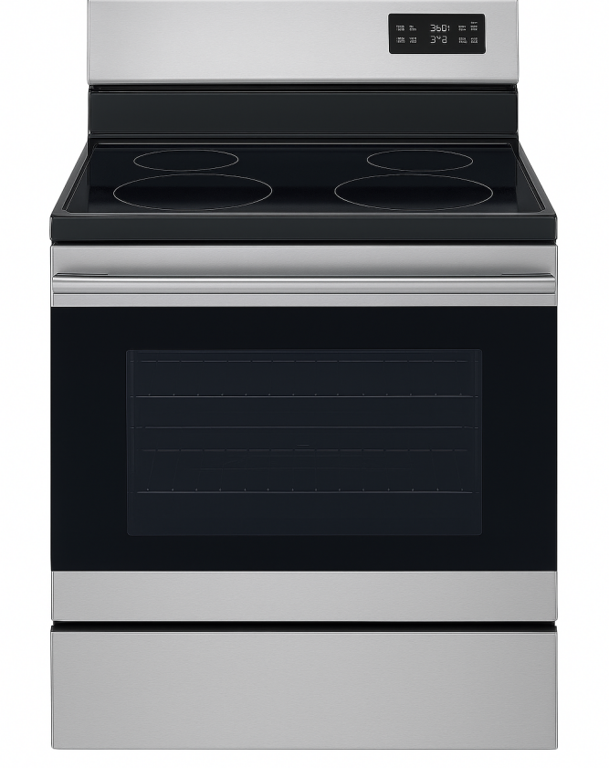Stainless steel GE Profile smart range with smooth induction cooktop and oven, designed with a clean, button-free surface