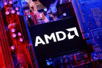 A computer circuit board displaying the AMD logo, representing the brand name rather than age-related macular degeneration.